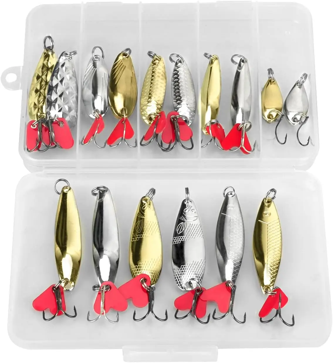 16pcs Metal Spoon Fishing Lures, Saltwater Freshwater Hard Baits with Sharp Treble Hooks for Salmon Bass Trout
16pcs Metal Spoon Fishing Lures, Saltwater Freshwater Hard Baits with Sharp Treble Hooks for Salmon Bass Trout