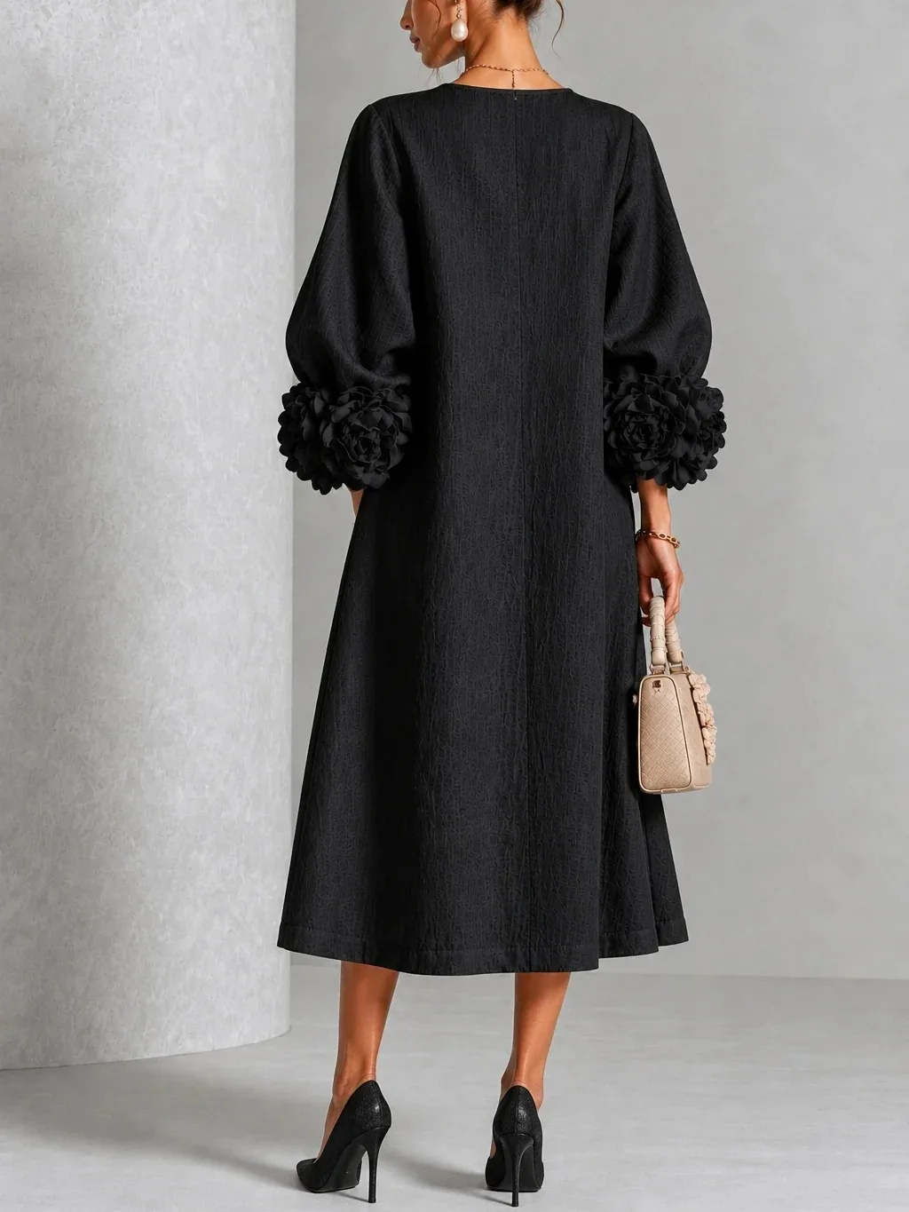 Elegant Women Linen Midi Dress O Neck 3D Floral Lantern Sleeve Button Loose Straight Long Dress Modest Casual Party Dresses 70 Se2e23775977644e29aa34cae8986c55fH