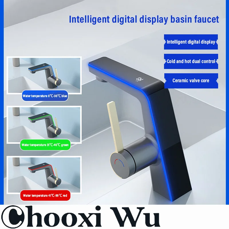 Bathroom all-copper hot and cold digital display basin faucet, high-definition LED display, high-quality ceramic valve core,
Bathroom all-copper hot and cold digital display basin faucet, high-definition LED display, high-quality ceramic valve core,