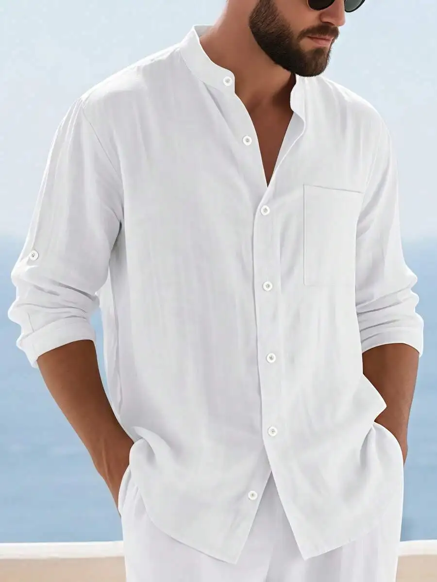 Men's Spring/Summer Linen Stand Collar Long Sleeve Button-Up Shirt, Rolled Sleeve Design, Loose Breathable Stylish, Suitable For Beach Vacation & Casual Daily Wear, Size XS-XXXL, European & American Oversized Fit, Lightweight Sheer Fabric, Choose Based On
Men's Spring/Summer Linen Stand Collar Long Sleeve Button-Up Shirt, Rolled Sleeve Design, Loose Breathable Stylish, Suitable For Beach Vacation & Casual Daily Wear, Size XS-XXXL, European & American Oversized Fit, Lightweight Sheer Fabric, Choose Based On