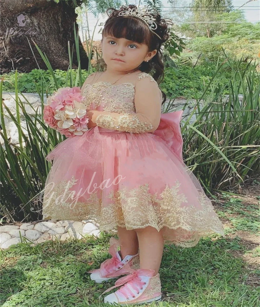 Gold Lace Appliqué Knee Length Fluffy Cute Flower Girl Dress For First Sacrament Birthday Prom Party Customization
Gold Lace Appliqué Knee Length Fluffy Cute Flower Girl Dress For First Sacrament Birthday Prom Party Customization
