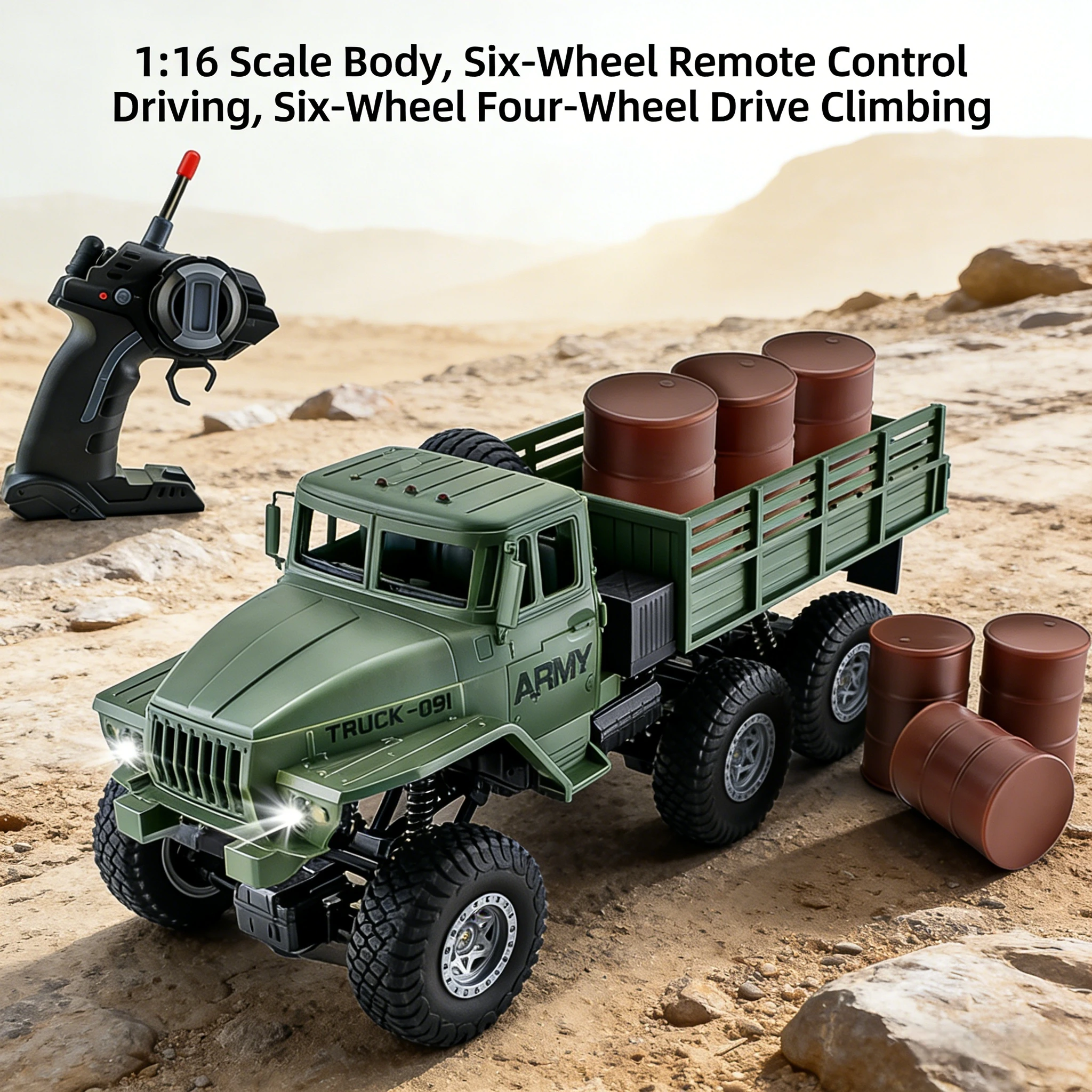 1:16 6WD RC Military Truck 2.4G Remote Control Off-Road Crawler with LED Lights, Transport Vehicle Toy Gift for Kids Boys
1:16 6WD RC Military Truck 2.4G Remote Control Off-Road Crawler with LED Lights, Transport Vehicle Toy Gift for Kids Boys