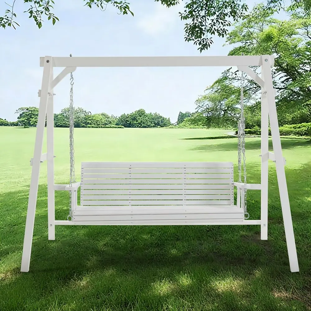 Sturdy 880lbs White Wooden Porch Swing with Hanging Chains for Patio or Garden
Sturdy 880lbs White Wooden Porch Swing with Hanging Chains for Patio or Garden