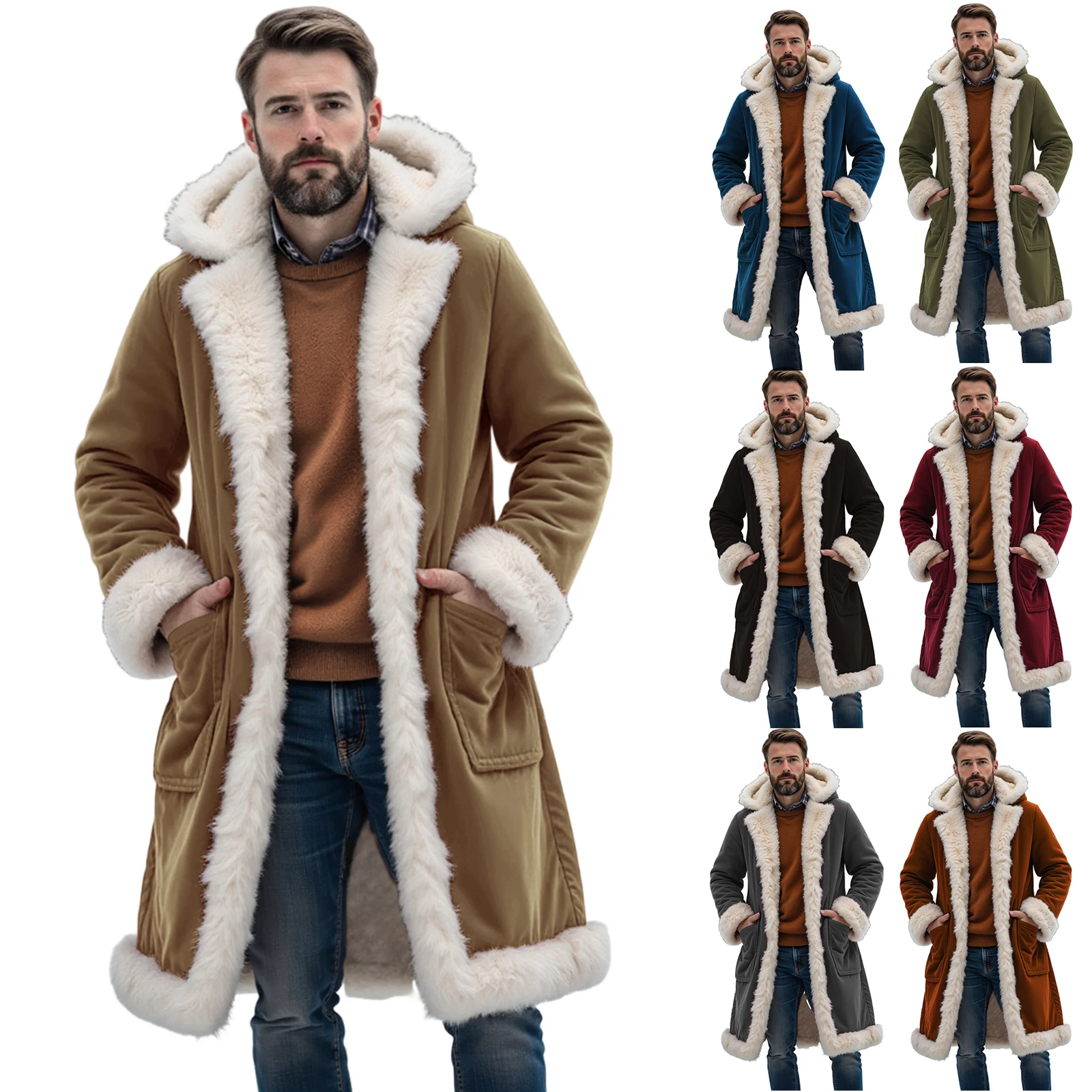 Multi Pocket Cold Resistant And Warm Coat Men'S Thick Long Coat Solid Color Fur Collar Cardigan Coat Winter Outdoor Warm Jacket
Multi Pocket Cold Resistant And Warm Coat Men'S Thick Long Coat Solid Color Fur Collar Cardigan Coat Winter Outdoor Warm Jacket