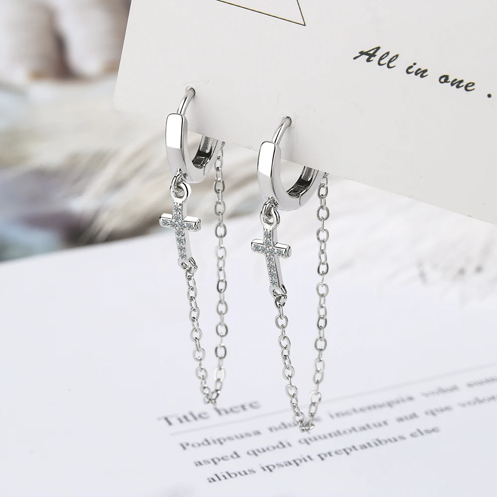Real 925 Sterling Silver Fashion Punk Cross Tassels Chain Shiny CZ Hoop Earring For Women Wedding Birthday Jewelry DA2681
Real 925 Sterling Silver Fashion Punk Cross Tassels Chain Shiny CZ Hoop Earring For Women Wedding Birthday Jewelry DA2681