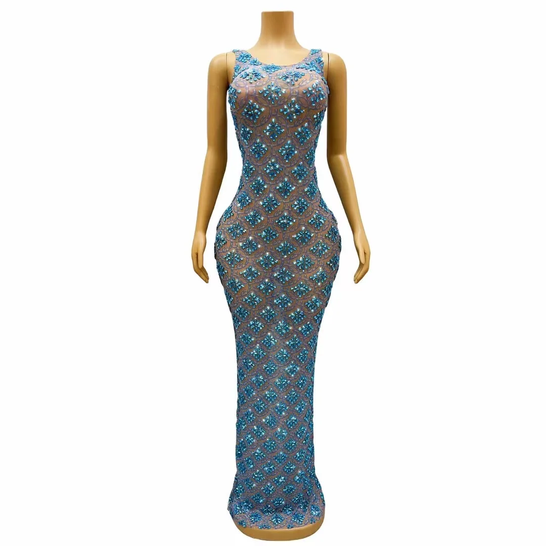 Flashing Evenina Birthday Celebrate BlueRhinestones Sleeveless Transparent DressFloor-length Costume Sexy Fancy Outfit C320
Flashing Evenina Birthday Celebrate BlueRhinestones Sleeveless Transparent DressFloor-length Costume Sexy Fancy Outfit C320