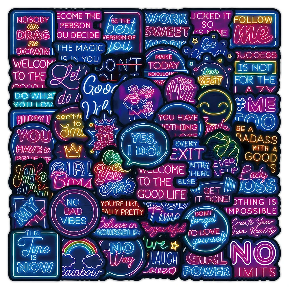10/30/52pcs Inspirational Phrases Neon Light Stickers DIY Skateboard Scrapbook Phone Cartoon Creative Graffiti Decals Kids Toy
10/30/52pcs Inspirational Phrases Neon Light Stickers DIY Skateboard Scrapbook Phone Cartoon Creative Graffiti Decals Kids Toy