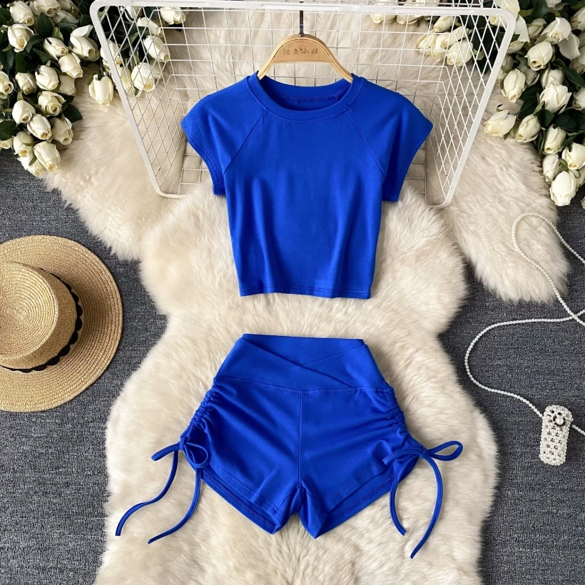 American-style Casual Sportswear Outfit Set Sexy Short Slim T-shirt Drawstring High-waisted Hip-hugging Shorts Two-piece Set
American-style Casual Sportswear Outfit Set Sexy Short Slim T-shirt Drawstring High-waisted Hip-hugging Shorts Two-piece Set