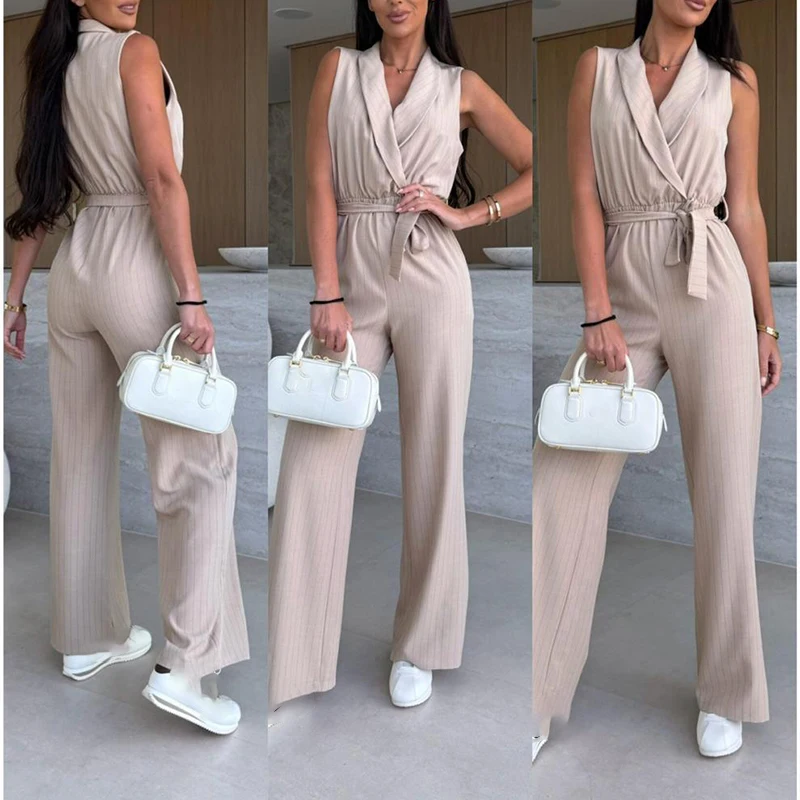Fashion V Neck Sleeveless High Waisted Jumpsuits Casual Solid Color Lace Up Playsuits Women Summer New Commute Wide Leg Overalls
Fashion V Neck Sleeveless High Waisted Jumpsuits Casual Solid Color Lace Up Playsuits Women Summer New Commute Wide Leg Overalls