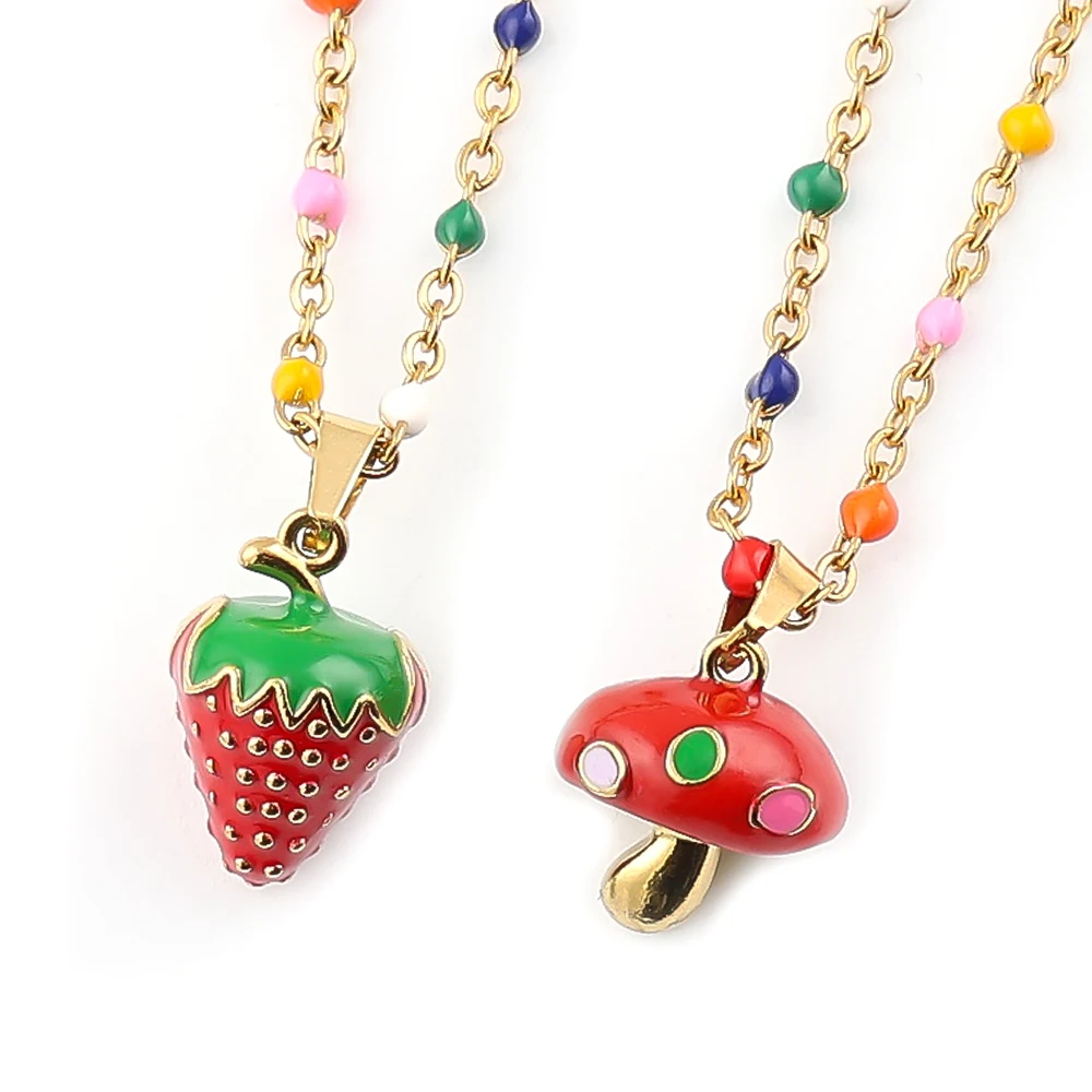 Cute Enamel Red Strawberry Mushroom Stainless Steel Pendant Necklace for Women Colorful Beads Chain Necklaces Y2K Jewlery Gift
Cute Enamel Red Strawberry Mushroom Stainless Steel Pendant Necklace for Women Colorful Beads Chain Necklaces Y2K Jewlery Gift