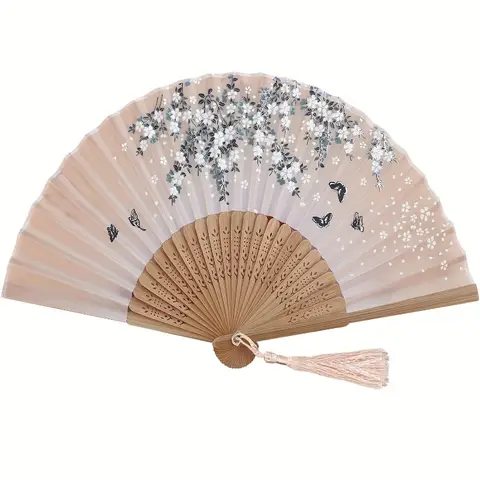 Éventail pliant avec pompon, style chinois et japonais, accessoires pour fêtes et événements