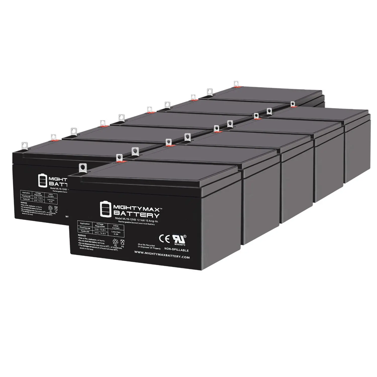 12V 15Ah Rechargeable SLA AGM Battery NB Terminal 10 Pack, Customized
12V 15Ah Rechargeable SLA AGM Battery NB Terminal 10 Pack, Customized