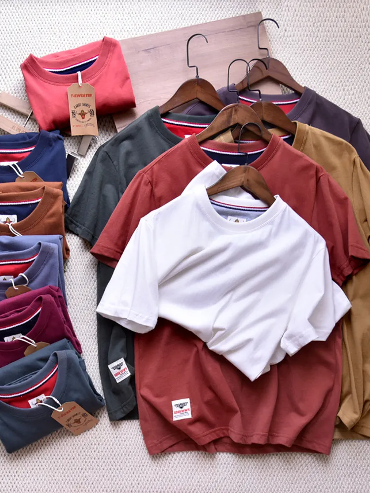 T200 Summer New American Retro Short-sleeved O-neck Solid Color T-shirt Men's Fashion Simple 100%Cotton Washed Casual Sport Tops
T200 Summer New American Retro Short-sleeved O-neck Solid Color T-shirt Men's Fashion Simple 100%Cotton Washed Casual Sport Tops