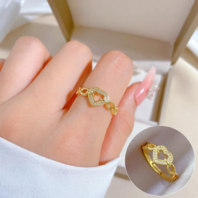 Twist Chain Heart-shape Open Rings For Women Girls Light Luxury Zircon Gold Color Couple Ring Wedding Charm Aesthetic Jewelry
Twist Chain Heart-shape Open Rings For Women Girls Light Luxury Zircon Gold Color Couple Ring Wedding Charm Aesthetic Jewelry