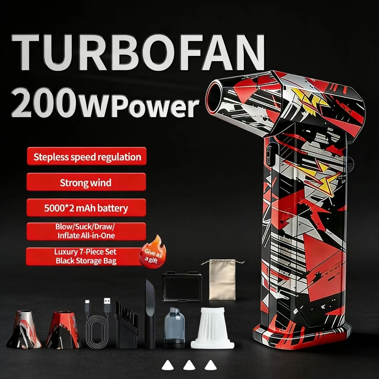 Turbo Jet Vacuum Cleaner X9, 650000 RPM, Wireless Compressed Air Duster & Portable Turbo Fan
Turbo Jet Vacuum Cleaner X9, 650000 RPM, Wireless Compressed Air Duster & Portable Turbo Fan