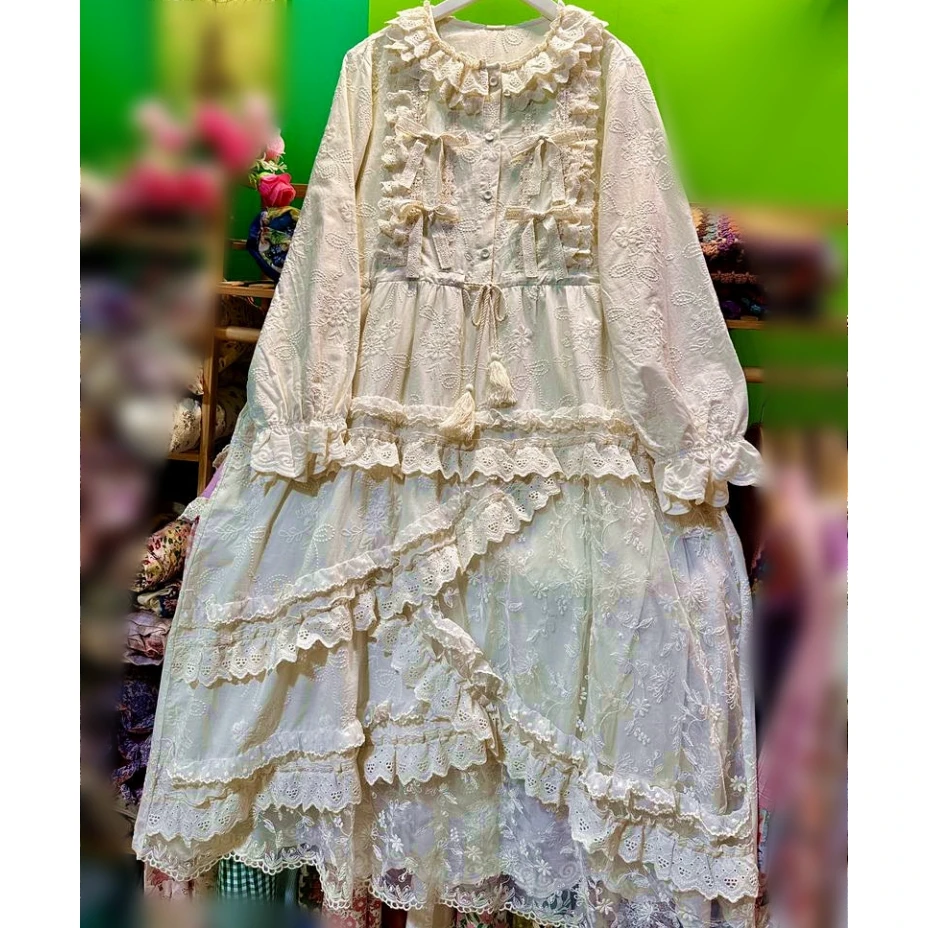 Female Cotton Vintage Ruffled Lace Patchwork Sweet Bow Lolita Cute Evening Long Dress 2026 Victorian Rococo White Midi Dress
Female Cotton Vintage Ruffled Lace Patchwork Sweet Bow Lolita Cute Evening Long Dress 2026 Victorian Rococo White Midi Dress