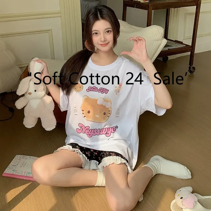 Cartoon Hello Kitty pajamas new pure cotton round neck Sanrio loungewear two-piece set with chest pad Hello Kitty loungewear set
Cartoon Hello Kitty pajamas new pure cotton round neck Sanrio loungewear two-piece set with chest pad Hello Kitty loungewear set