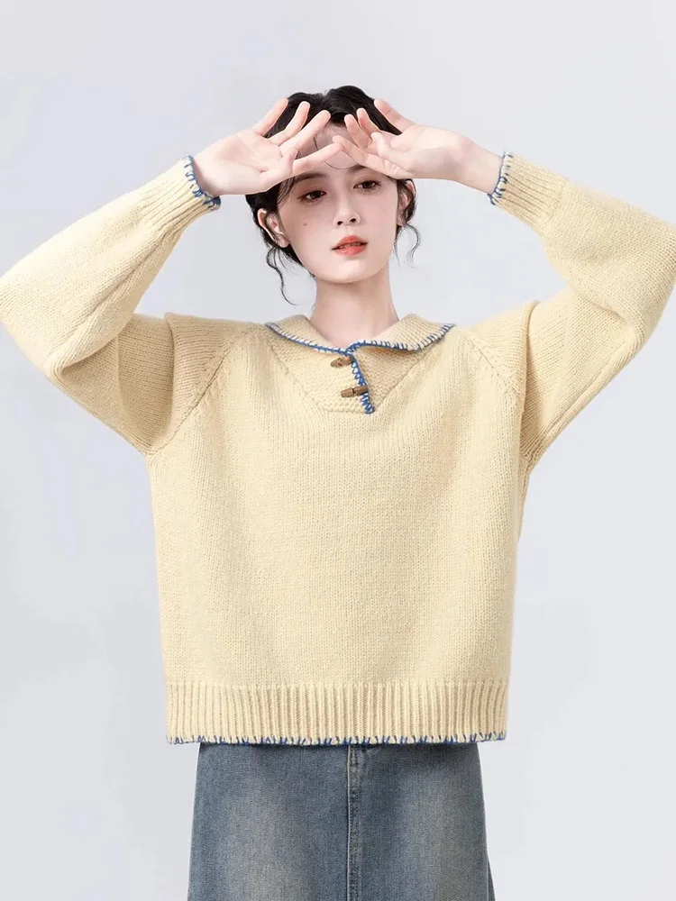 Sweet Japan Cute Sweaters Women Casual Preppy Style Long Sleeve Loose Knitted Pullovers Simple Solid Turn Down Collar Jumpers
Sweet Japan Cute Sweaters Women Casual Preppy Style Long Sleeve Loose Knitted Pullovers Simple Solid Turn Down Collar Jumpers