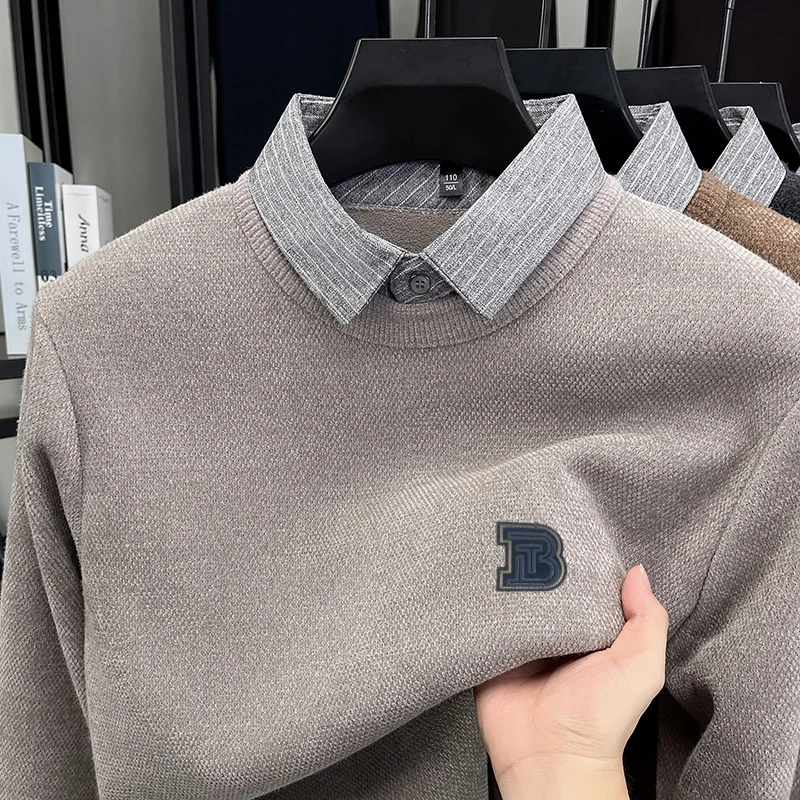 Hot Selling Original Quality Men's Knitted Sweater O-Neck Plush Thicken Letter Print Fake Two-Piece Winter Interior Menswear
Hot Selling Original Quality Men's Knitted Sweater O-Neck Plush Thicken Letter Print Fake Two-Piece Winter Interior Menswear