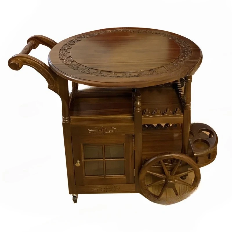 Solid wood medieval dining car American retro wooden cart Household double-layer storage teak cart
Solid wood medieval dining car American retro wooden cart Household double-layer storage teak cart