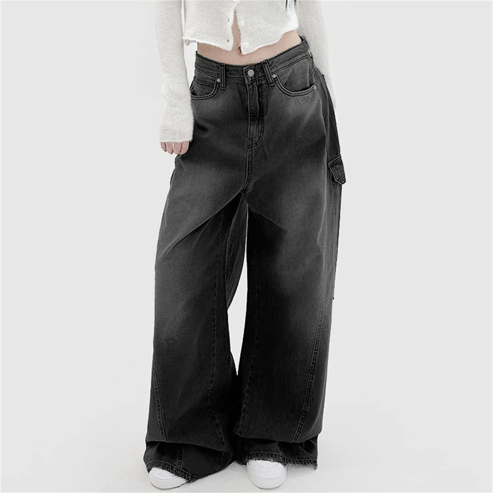 Women's Spring Summer Black Jeans with Pockets Fashion Loose Fit Casual Wide Leg Black Denim Cargo Pants Vintage Streetwear
Women's Spring Summer Black Jeans with Pockets Fashion Loose Fit Casual Wide Leg Black Denim Cargo Pants Vintage Streetwear