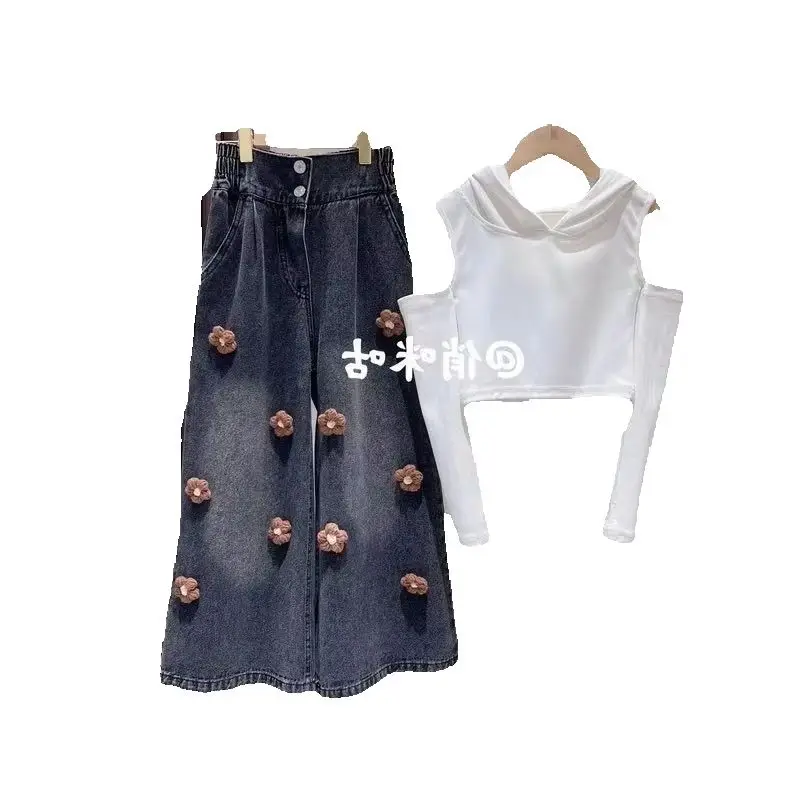 Girls Spring Summer Outfit 2026 Trendy Sweatshirt Denim Wide Leg Pants Two Piece Set Children's Fashionable Clothing
Girls Spring Summer Outfit 2026 Trendy Sweatshirt Denim Wide Leg Pants Two Piece Set Children's Fashionable Clothing