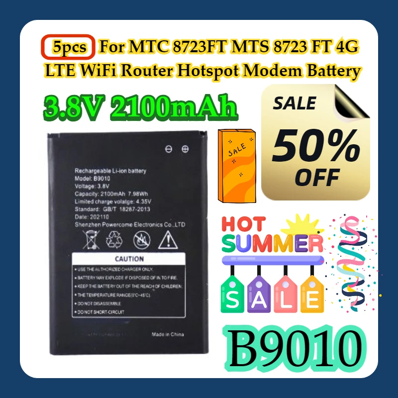 5 шт. для MTC 8723FT MTS 8723 FT 4G LTE Wi-Fi маршрутизатор точка доступа модем 3,8 В 2100 мАч B9010 аккумулятор
5 шт. для MTC 8723FT MTS 8723 FT 4G LTE Wi-Fi маршрутизатор точка доступа модем 3,8 В 2100 мАч B9010 аккумулятор