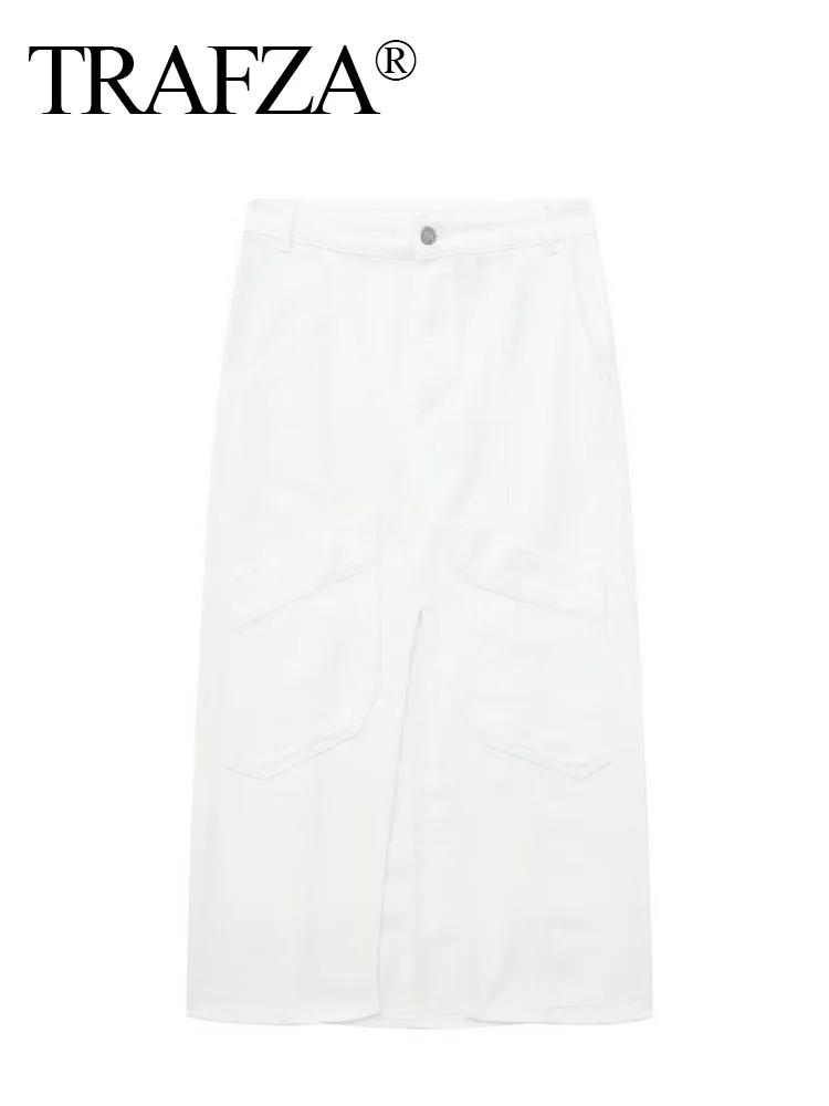 TRAFZA Female Summer New Chic Skirts Solid High Waist Split Pocket Button Decorative Skirt Loose Straight Denim Skirts Mujer
TRAFZA Female Summer New Chic Skirts Solid High Waist Split Pocket Button Decorative Skirt Loose Straight Denim Skirts Mujer