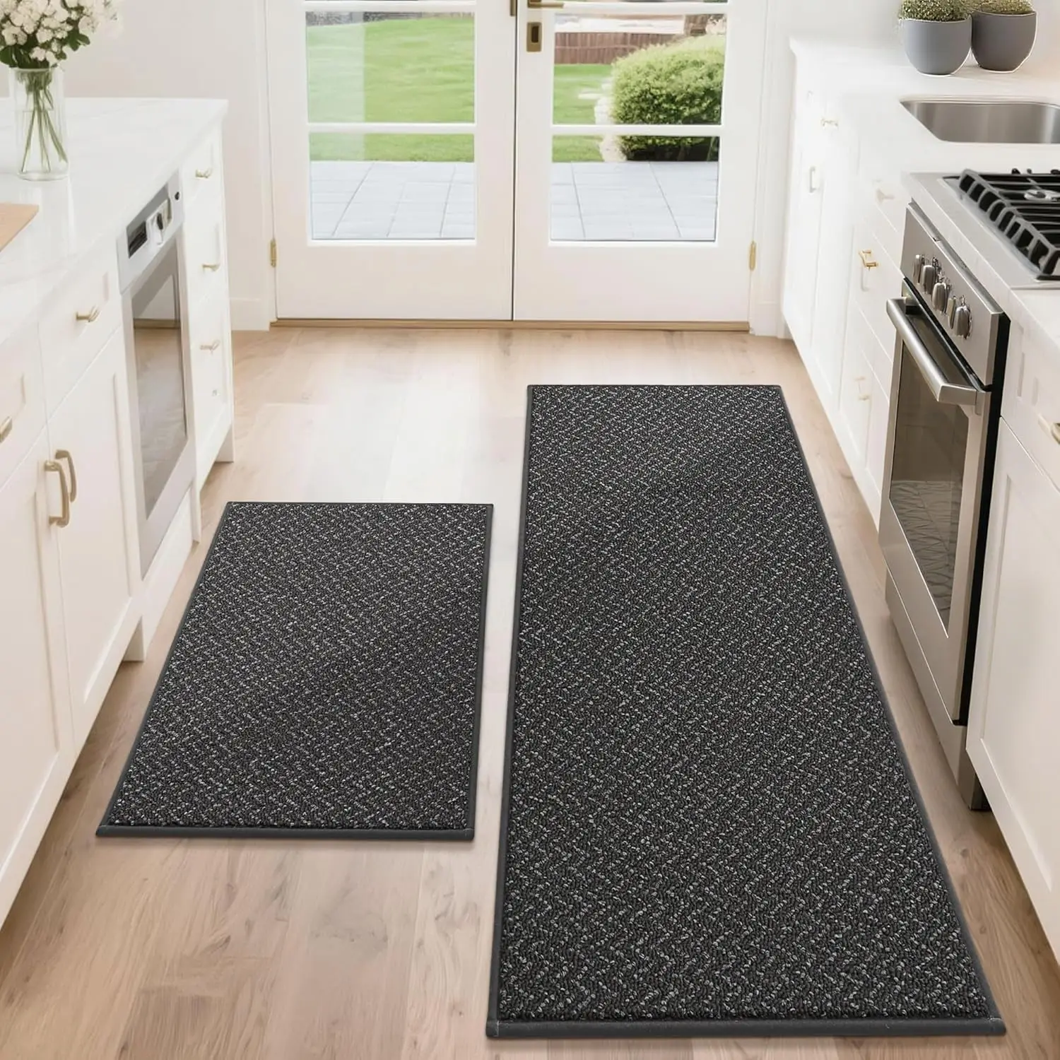 Non Slip Washable Kitchen Rugs Set 2-Piece 24x36+24x60 Absorbent Mat for Floor Stain Resistant Dark Grey
Non Slip Washable Kitchen Rugs Set 2-Piece 24x36+24x60 Absorbent Mat for Floor Stain Resistant Dark Grey