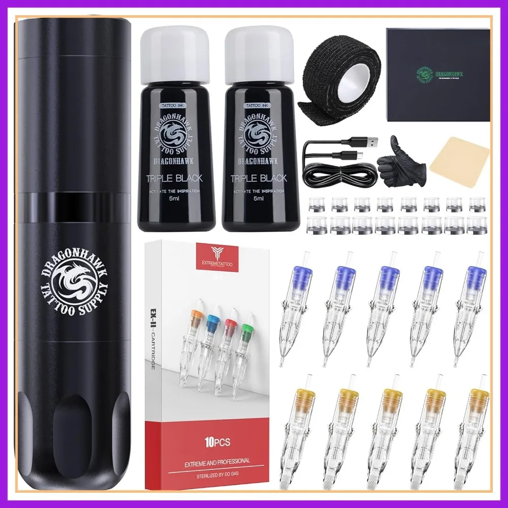 Wireless Tattoo Gun Kit with Powerful Motor, 10Pcs Cartridge Needles, Complete Supplies for Beginners Lining Shading
Wireless Tattoo Gun Kit with Powerful Motor, 10Pcs Cartridge Needles, Complete Supplies for Beginners Lining Shading