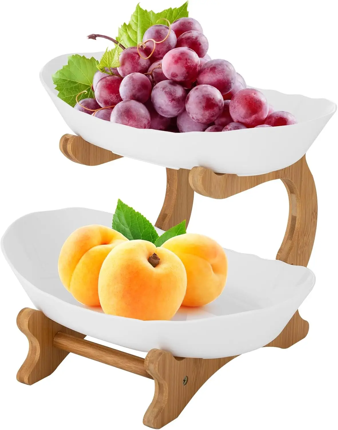 2 Tier Removable Plastic Fruit Display Stand with Natural Bamboo Stand for Vegetables Fruit Snacks White,Space-Saving Tray
2 Tier Removable Plastic Fruit Display Stand with Natural Bamboo Stand for Vegetables Fruit Snacks White,Space-Saving Tray