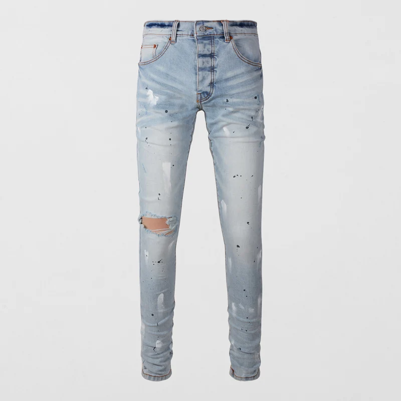 Y2K fashion new men's jeans with pleated, painted, perforated, washed, nostalgic, elastic, slim fit, retro, light blue jeans, hi
Y2K fashion new men's jeans with pleated, painted, perforated, washed, nostalgic, elastic, slim fit, retro, light blue jeans, hi