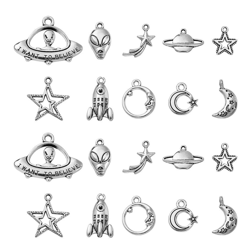 100pcs Antique Silver Space Charms Mixed Styles Moon Star Spaceship Alient Charms Universe Charms for Jewelry Making Bracelets
100pcs Antique Silver Space Charms Mixed Styles Moon Star Spaceship Alient Charms Universe Charms for Jewelry Making Bracelets
