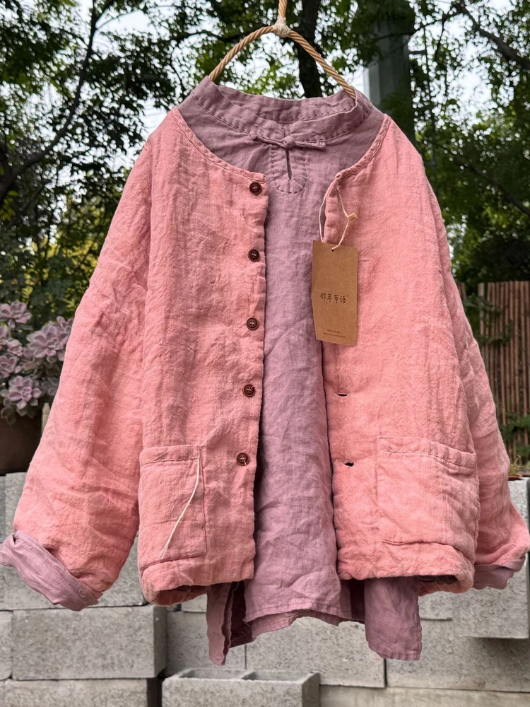 High Quali Linen irt Women's Hand Sewn Button Stand Collar Long Sve Base irt That Has Been Sand Waed
High Quali Linen irt Women's Hand Sewn Button Stand Collar Long Sve Base irt That Has Been Sand Waed