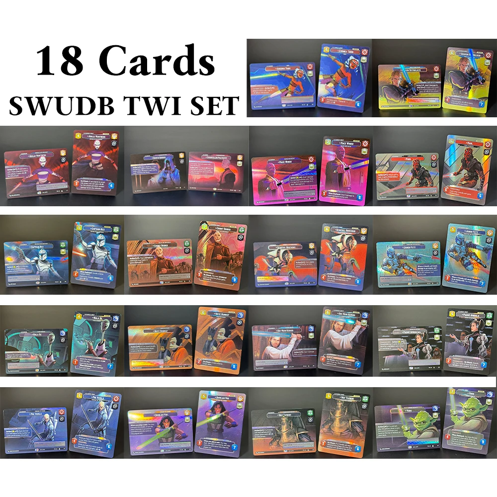 18 шт./компл. SWUDB фольгированный набор карт Proxy Twilight of the Republic (TWI) Jump to Lightspeed (JTL) Коллекция английских игровых карт TCG
18 шт./компл. SWUDB фольгированный набор карт Proxy Twilight of the Republic (TWI) Jump to Lightspeed (JTL) Коллекция английских игровых карт TCG