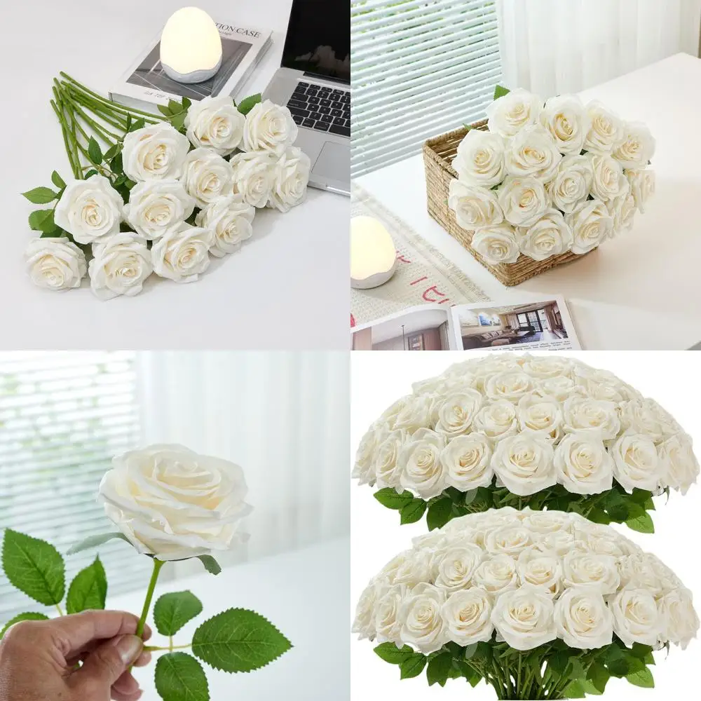 50 Pack Ivory Artificial White Roses with Stems for Weddings, Party, and Birthday Decorations
50 Pack Ivory Artificial White Roses with Stems for Weddings, Party, and Birthday Decorations