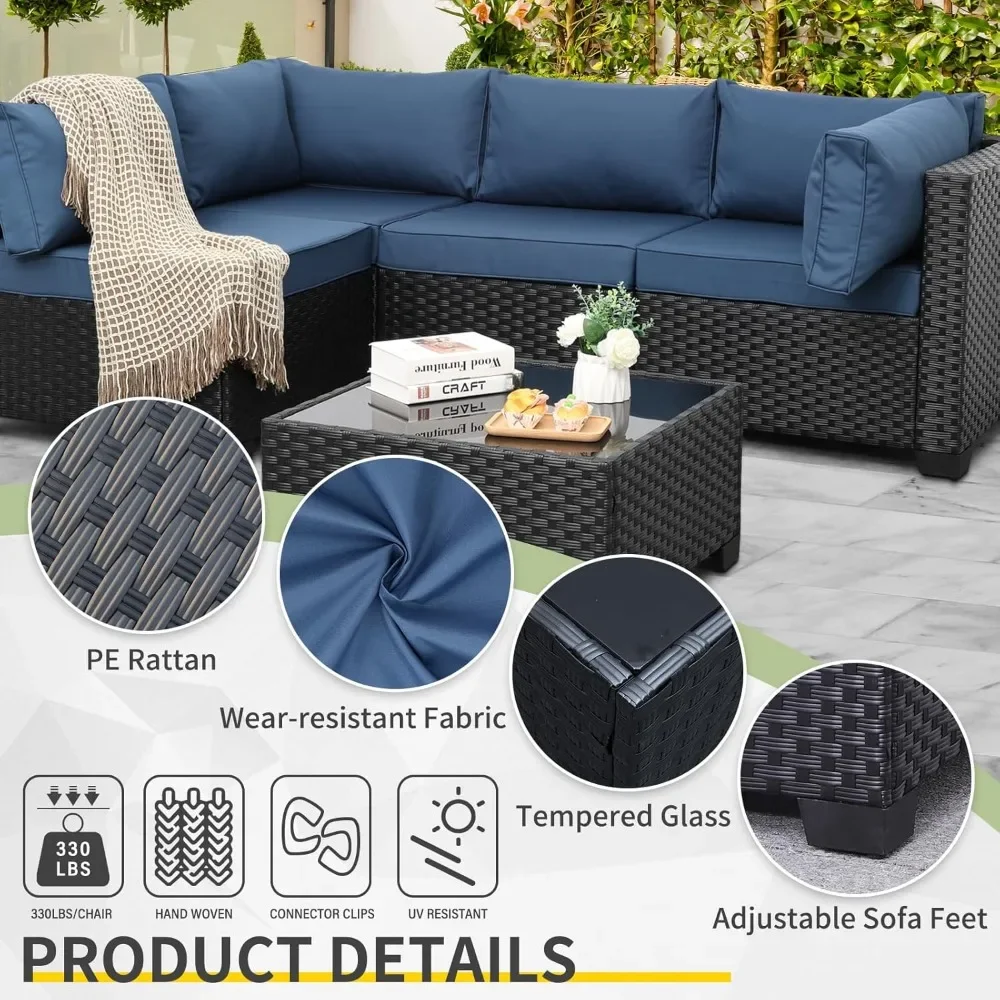 Outdoor Patio PE Wicker 5 Piece Furniture Set, Black Rattan Sectional Conversation Sofa Chair with Coffee Table
Outdoor Patio PE Wicker 5 Piece Furniture Set, Black Rattan Sectional Conversation Sofa Chair with Coffee Table