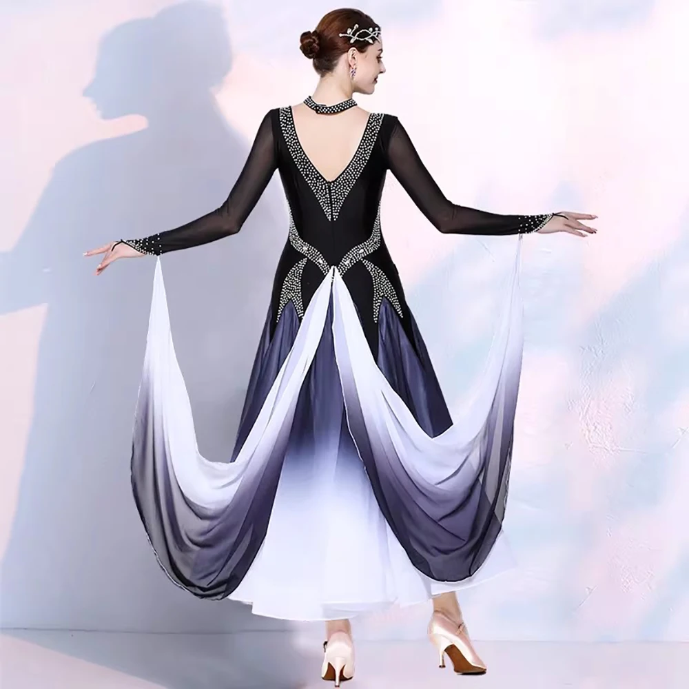 Elegant Ballroom Dance Dress Long Sleeve Women Rhinestone Modern Competition Dress Standard Waltz Performance Wear Costume
Elegant Ballroom Dance Dress Long Sleeve Women Rhinestone Modern Competition Dress Standard Waltz Performance Wear Costume