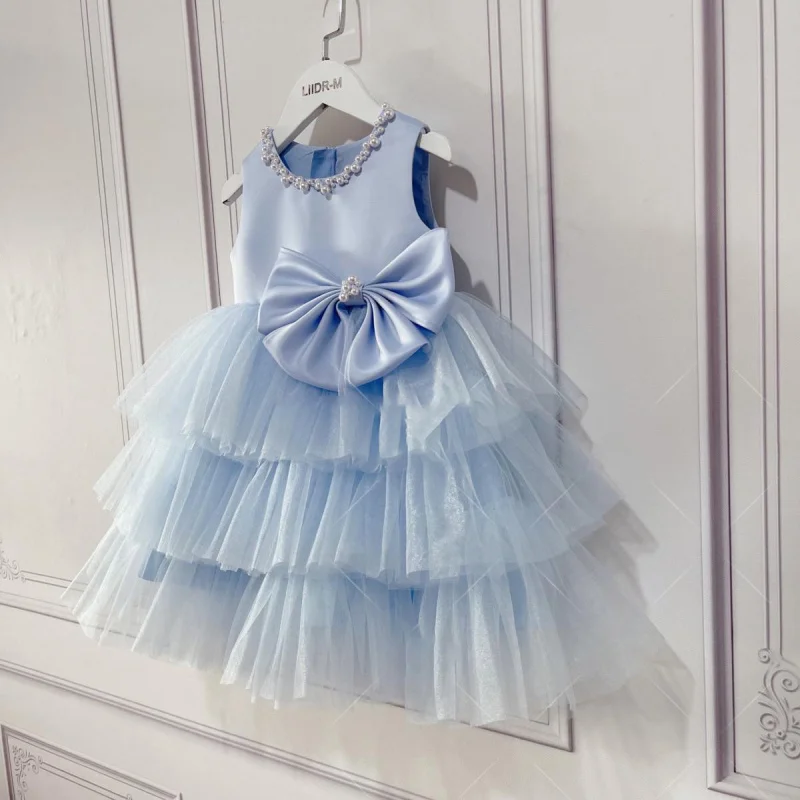 Girls' First Birthday Dress2025Princess Cake Dress Children's Blue Pearl Girl Performance Host Dress
Girls' First Birthday Dress2025Princess Cake Dress Children's Blue Pearl Girl Performance Host Dress