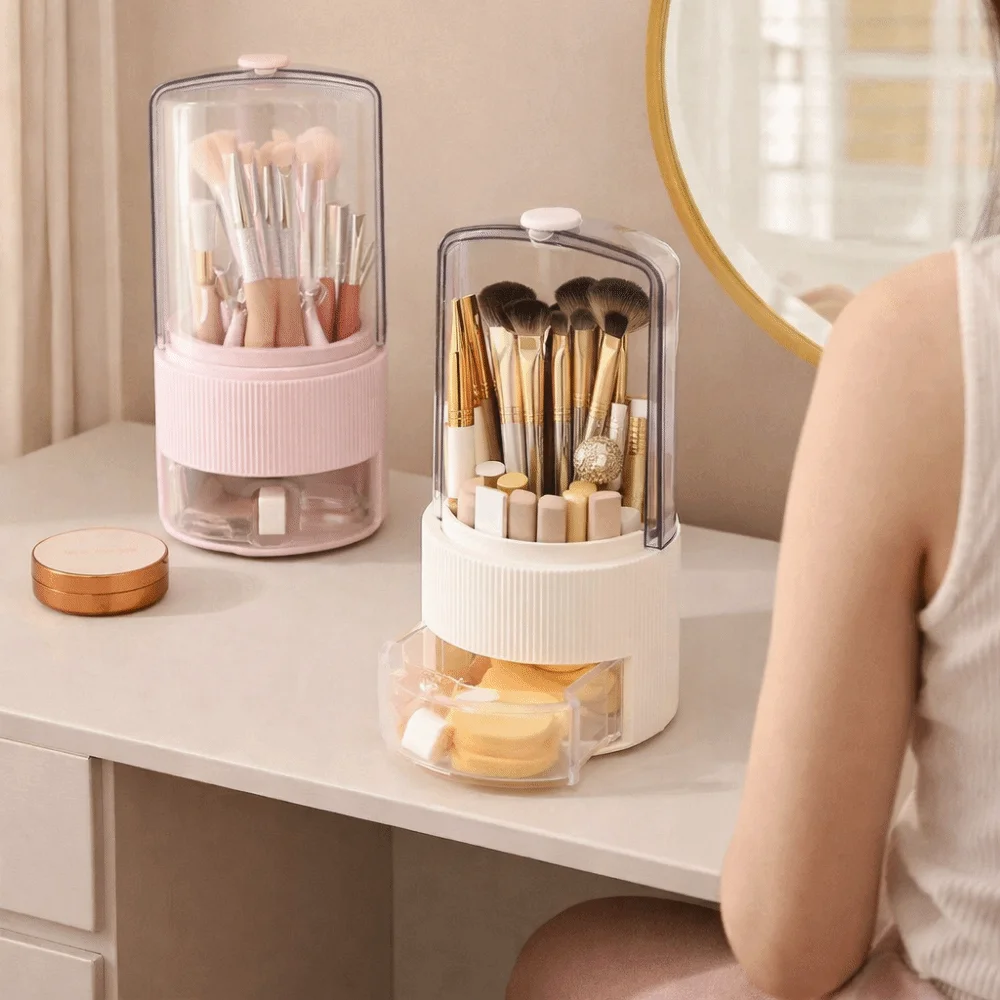 Plastic 360° Rotating Makeup Brush Holder Large Capacity Round Makeup Brush Storage Box Waterproof Dust-Proof Makeup Organizer
Plastic 360° Rotating Makeup Brush Holder Large Capacity Round Makeup Brush Storage Box Waterproof Dust-Proof Makeup Organizer