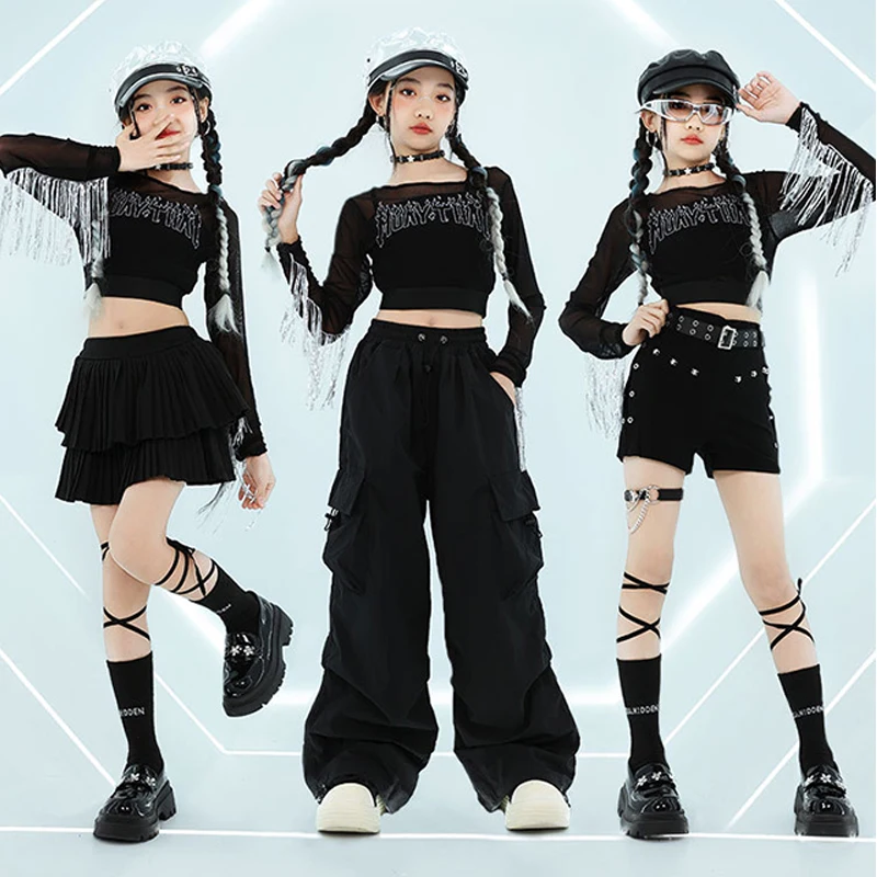 Children Jazz Dance Suit Girls Kpop Dance Clothing Hip Hop Clothing Kids Idol Stage Outft Tassle Tops Black Shuffle Pants 2151
Children Jazz Dance Suit Girls Kpop Dance Clothing Hip Hop Clothing Kids Idol Stage Outft Tassle Tops Black Shuffle Pants 2151