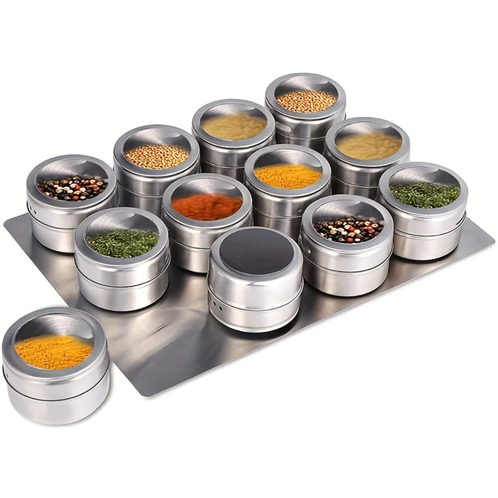 12-Piece Stainless Steel Spice Jars Set with Transparent Lids and Shaker Holes, Rust-Resistant Condiment Containers with Base f
12-Piece Stainless Steel Spice Jars Set with Transparent Lids and Shaker Holes, Rust-Resistant Condiment Containers with Base f