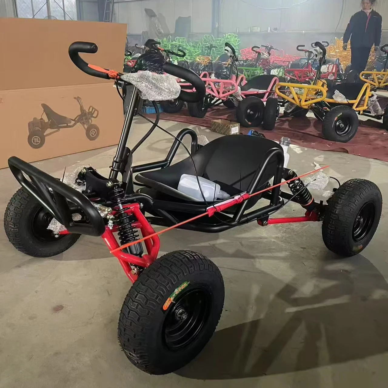 90cc 2-Stroke Chain-Driven 4-Wheel Gas-Powered 6-Inch Tires Drift Go-Kart for Children and Adults All-Terrain Off-Road Go-Kart
90cc 2-Stroke Chain-Driven 4-Wheel Gas-Powered 6-Inch Tires Drift Go-Kart for Children and Adults All-Terrain Off-Road Go-Kart