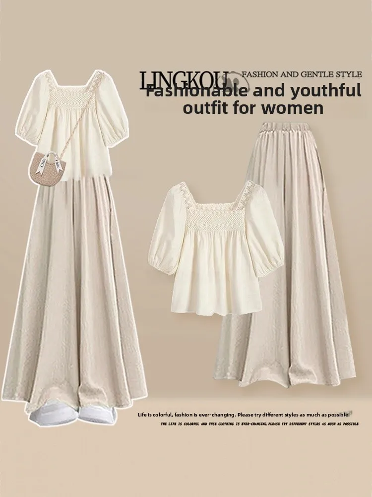 Elegant plus Size Summer Outfit Women's Lazy Style Bubble Sleeve Shirt High Waist Slim Wide Leg Pants Two Piece Set
Elegant plus Size Summer Outfit Women's Lazy Style Bubble Sleeve Shirt High Waist Slim Wide Leg Pants Two Piece Set