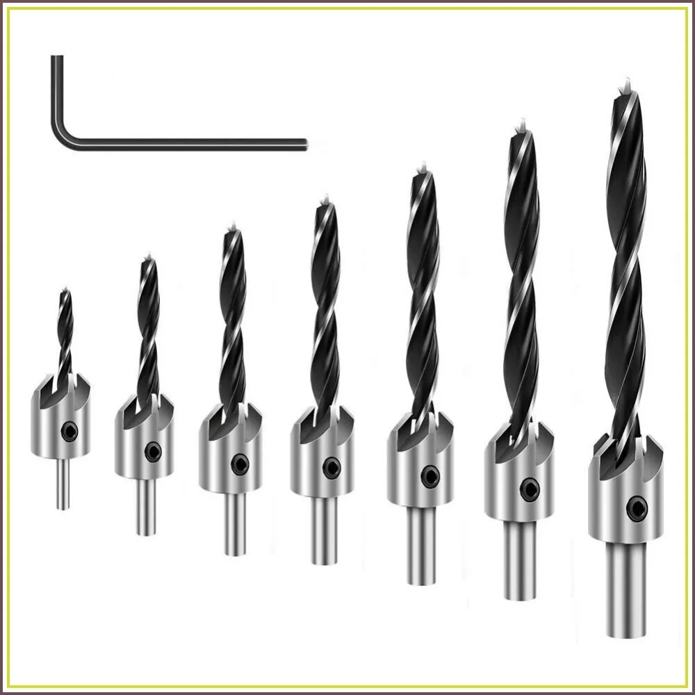 7Pcs Countersink Drill Bits Set for Wood, High Speed Steel, Hex Key Included
7Pcs Countersink Drill Bits Set for Wood, High Speed Steel, Hex Key Included