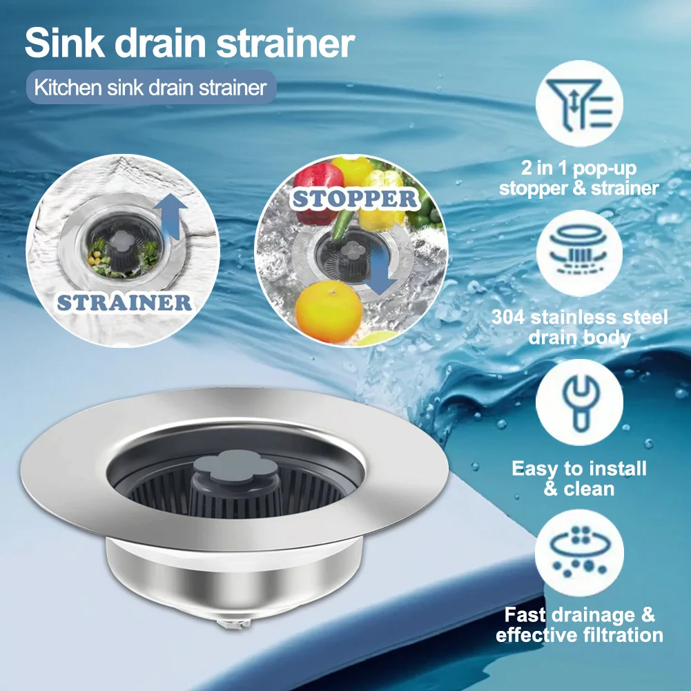 2 in 1 Stainless Steel Kitchen Sink Strainer and Stopper Pop-Up Core Leak Plug water storage, strainer for Dia. 2.83-3.38 inch
2 in 1 Stainless Steel Kitchen Sink Strainer and Stopper Pop-Up Core Leak Plug water storage, strainer for Dia. 2.83-3.38 inch