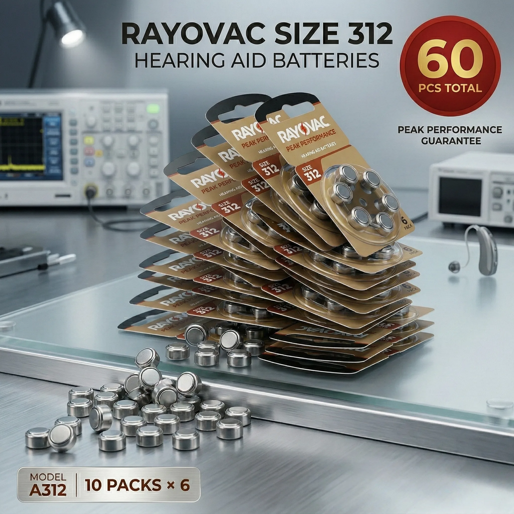 Rayovac Peak A312 Hearing Aid Batteries 60PCS(10 Cards) PR41 312A Zinc Air Battery for BTE CIC RIC OE Hearing Aids
Rayovac Peak A312 Hearing Aid Batteries 60PCS(10 Cards) PR41 312A Zinc Air Battery for BTE CIC RIC OE Hearing Aids