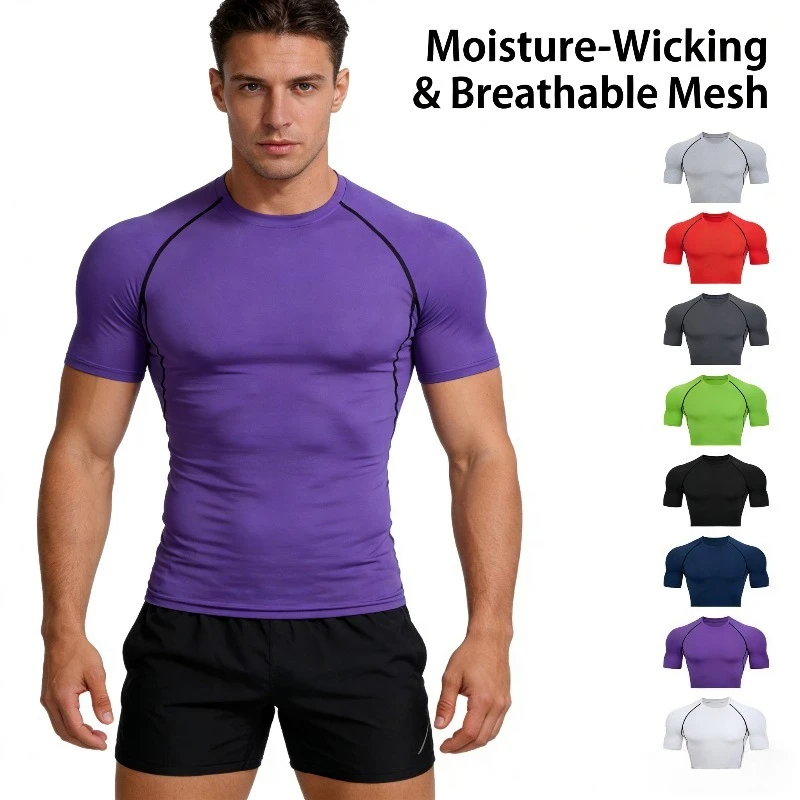 Мужская спортивная компрессионная быстросохнущая футболка с короткими рукавами для фитнеса и бега
Мужская спортивная компрессионная быстросохнущая футболка с короткими рукавами для фитнеса и бега