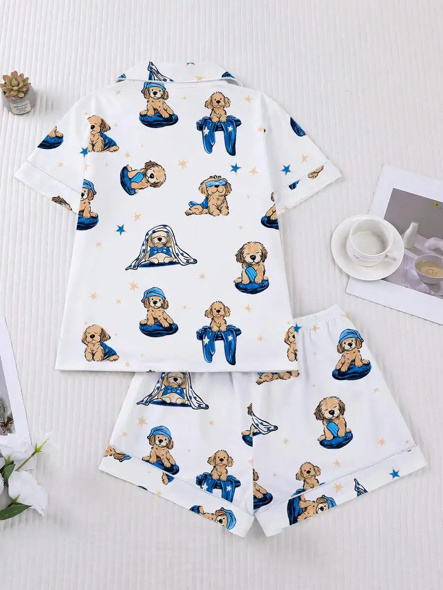 2pcs Women Pajama Set Pet Dog Print Short Sleeve Lapel Top And Shorts Lounge Wear
2pcs Women Pajama Set Pet Dog Print Short Sleeve Lapel Top And Shorts Lounge Wear