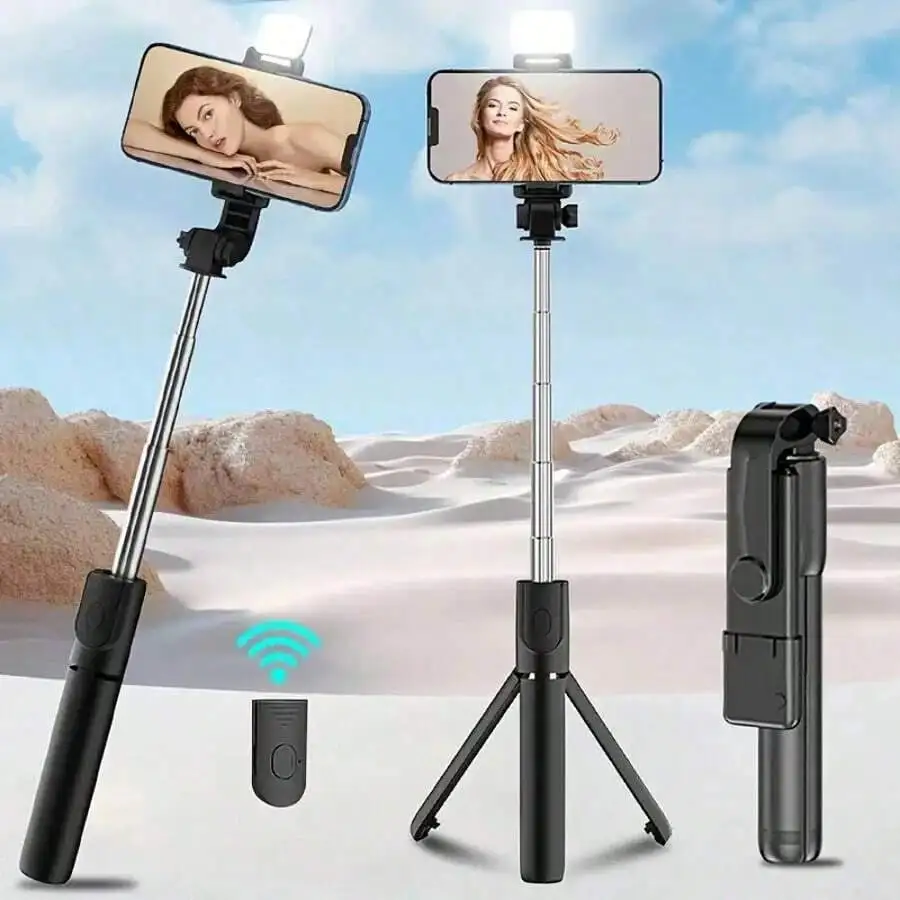 40 Inch Telescopic Selfie Stick With Built-In Fill Light Wireless Remote 360° Rotating Tripod For Vlog Travel Outdoor
40 Inch Telescopic Selfie Stick With Built-In Fill Light Wireless Remote 360° Rotating Tripod For Vlog Travel Outdoor